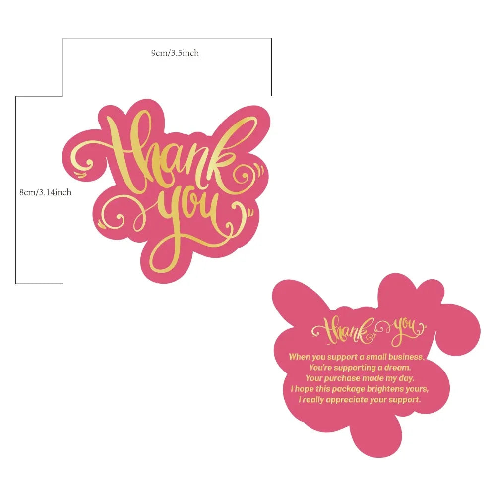100 Pcs Unique Pink Thank You Cards for Small Business