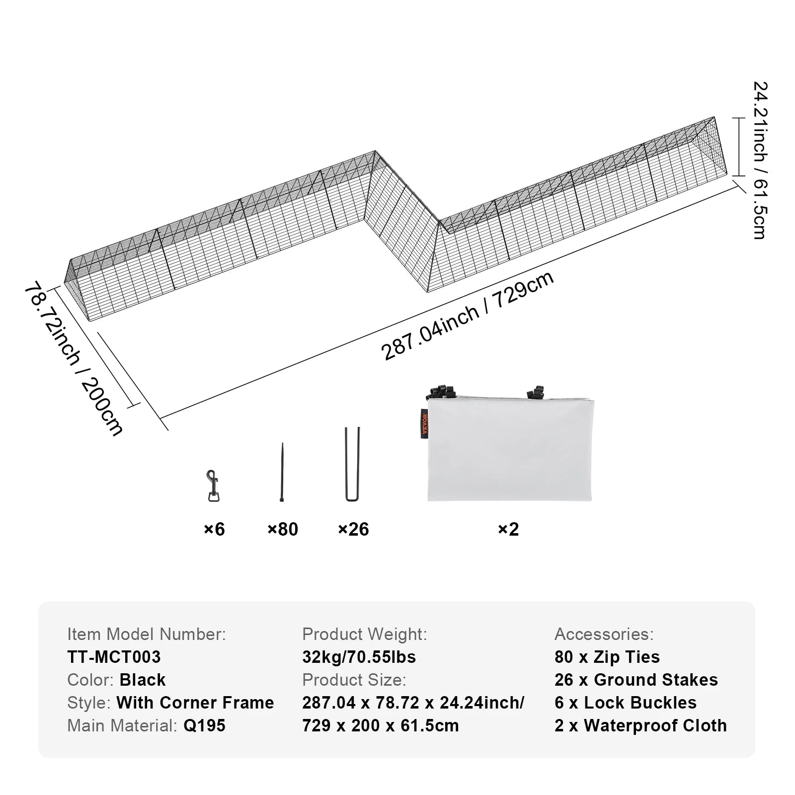 SucceBuy Hühner-Tunnel 157,5 x 39,4 x 24,2 in Hühner-Tunnel für den Hof Tragbare Hühner-Tunnel für Außen-Eckrahmen