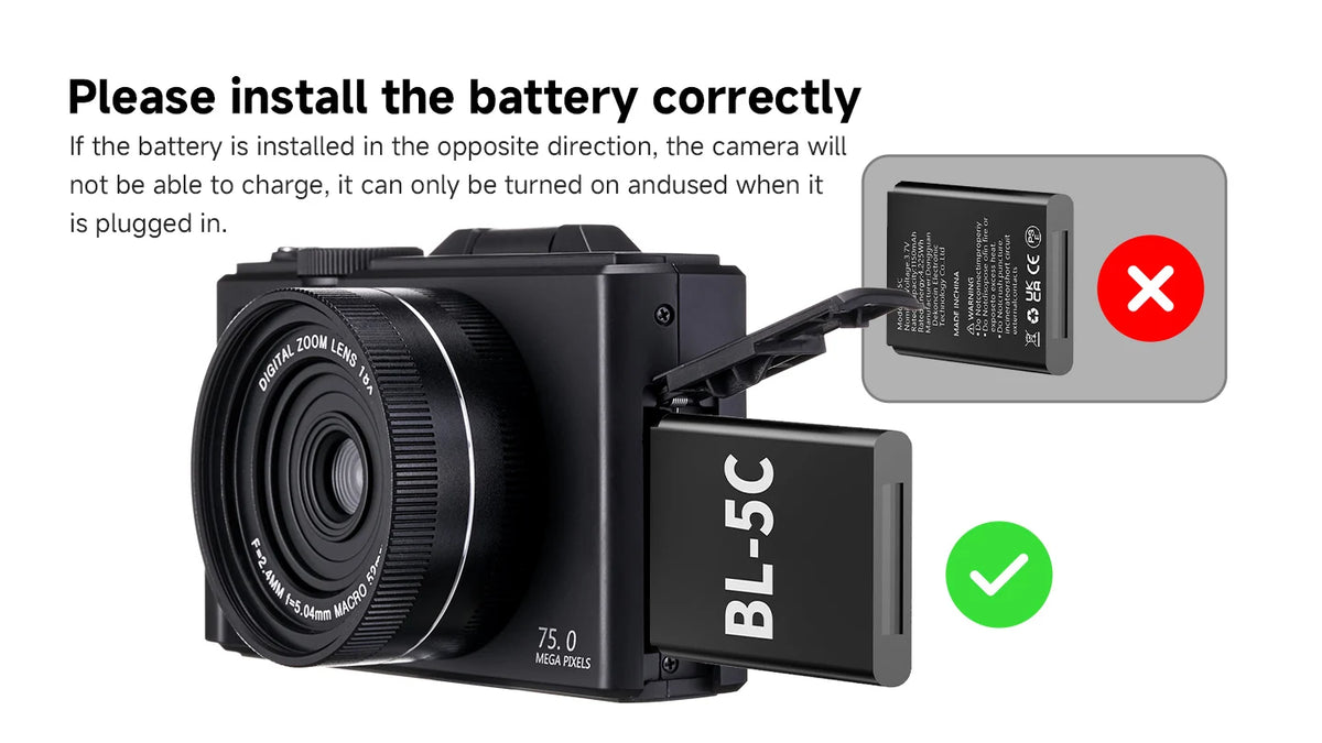 75MP Digital Camera 5K 18X Zoom Flip Screen WiFi