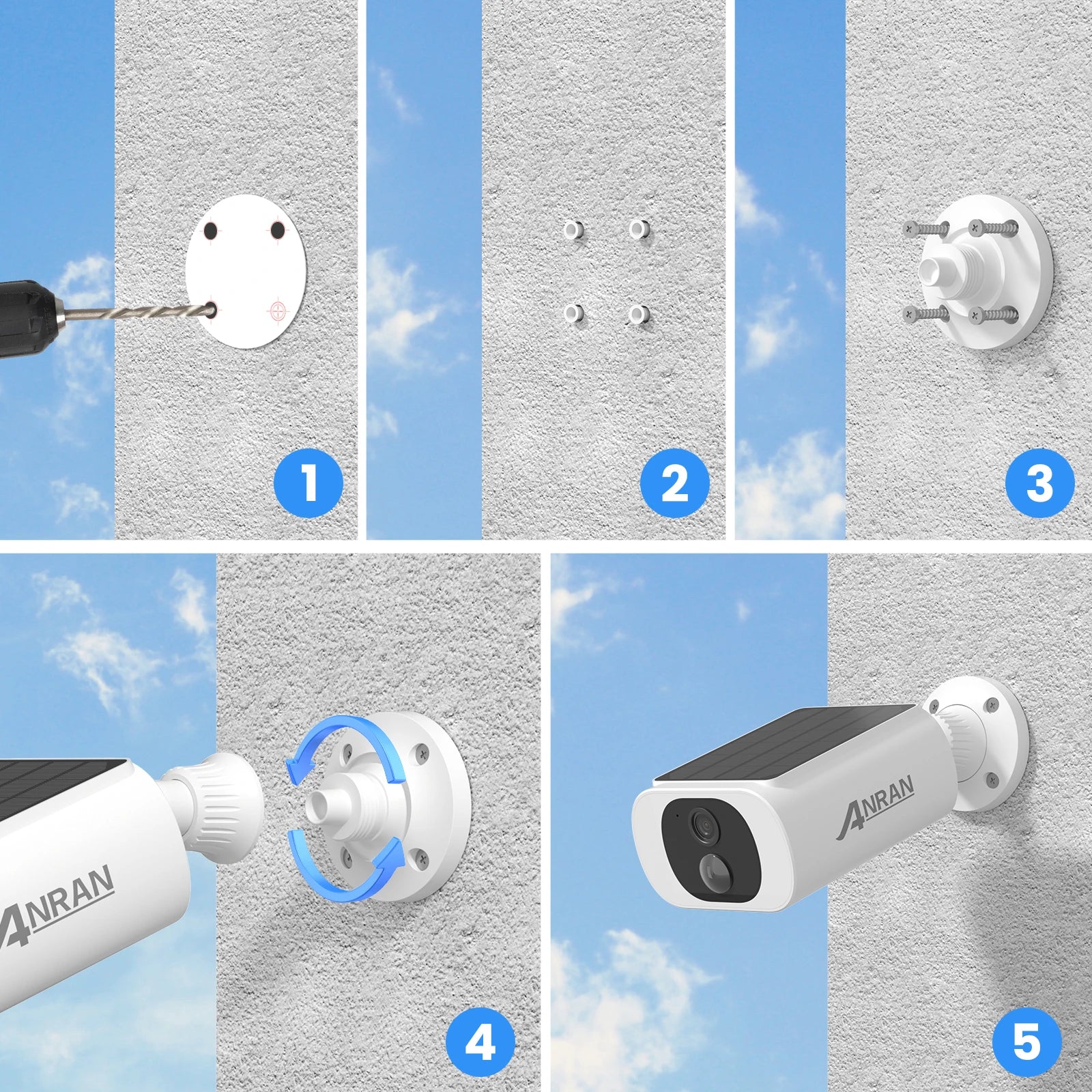 ANRAN 2K Wireless Solar Camera Outdoor Surveillance Integrated Battery Wifi Camera Humanoid Detection Flash Alarm Night Vision