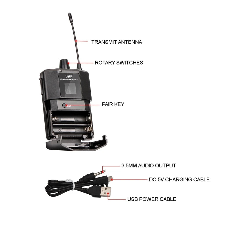Microfone de lapela sem fios com auricular para ensino