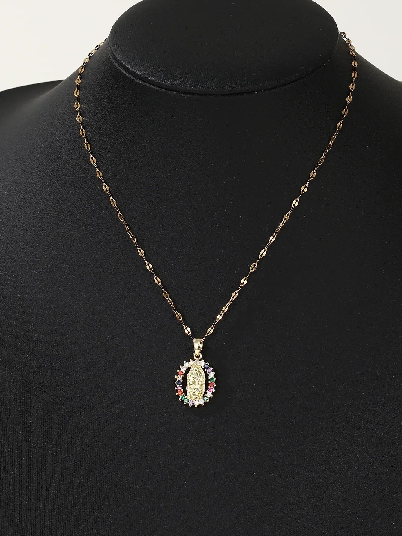 European and American Fashion and Gorgeous Women's All Sky Star Micro Inlaid Colorful Zircon Virgin Mary Hollow Necklace