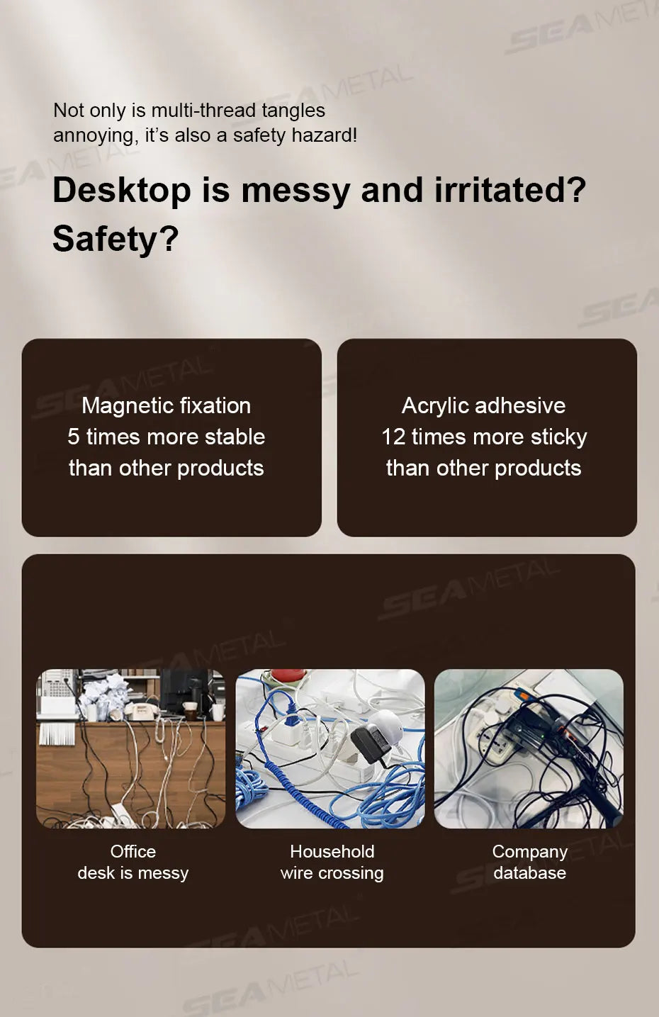 SEAMETAL 10Pcs Charging Cable Holder Self-Adhesive Magnetic Car Wire Organizers Smooth USB Cord Holder Universal for Car/Office
