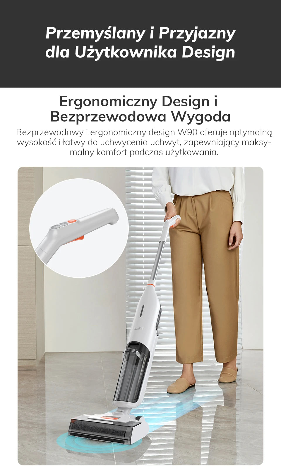 ILIFE W90 Cordless Wireless Wet Dry Smart Mop Washing , 5500Pa Suction, 1 Min Self Cleaning, Large Dual Water Tank