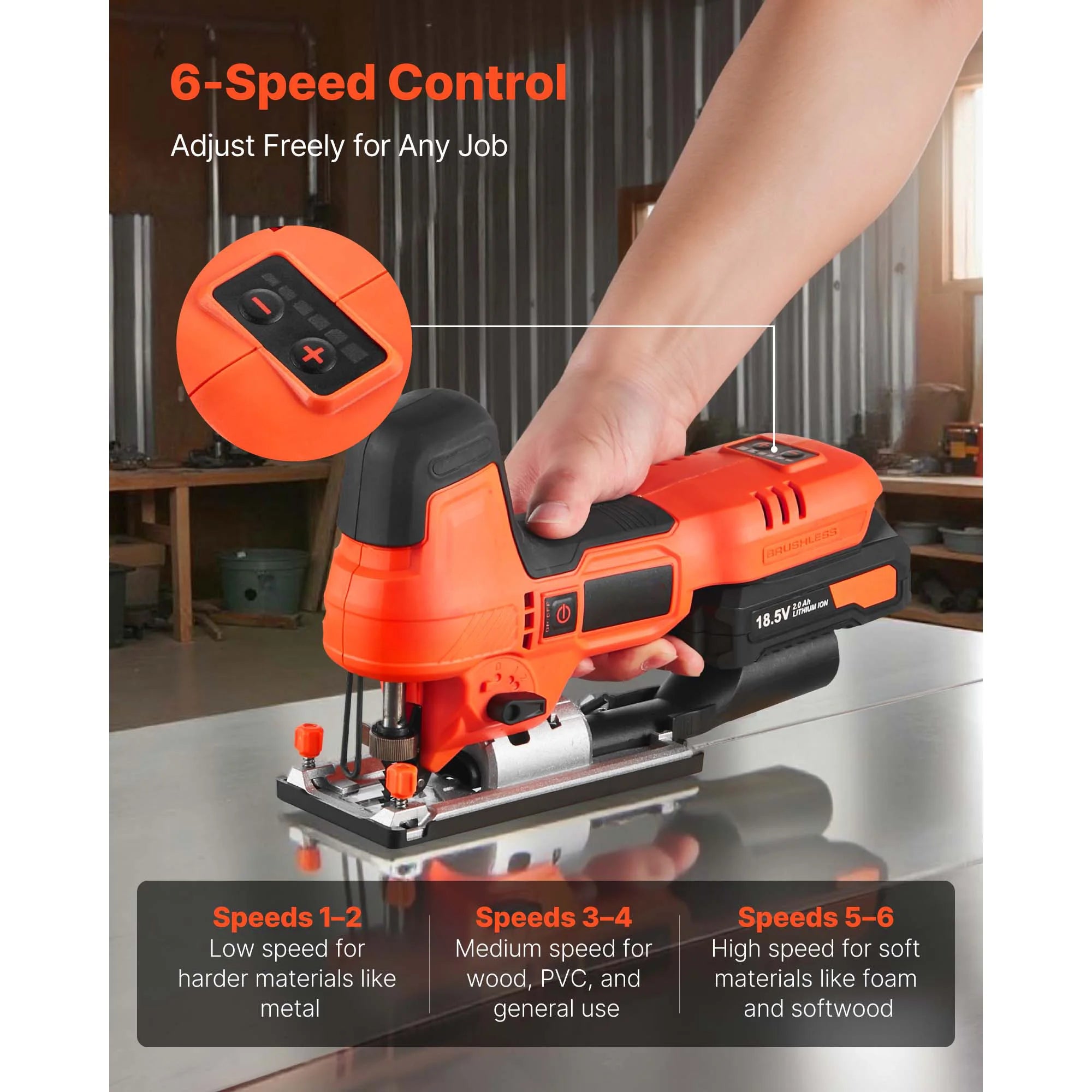 Cordless Jig Saw 3500 SPM with Variable Speeds & Orbital Settings
