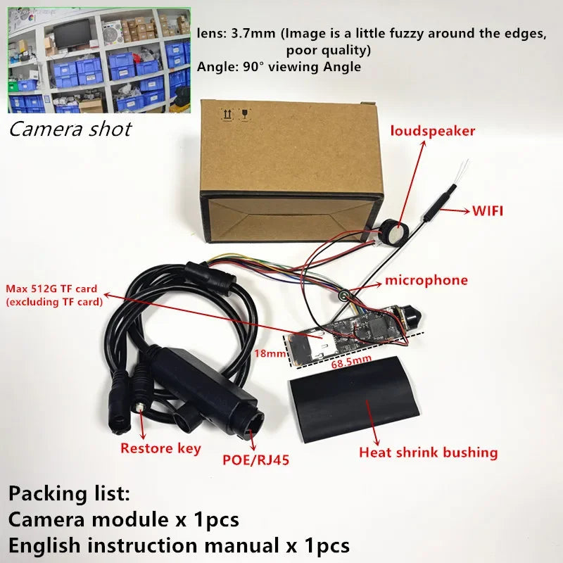 WiFi P2P Mini kamerový modul 5MP detekce pohybu malá DIY kamera záznamník POE podporuje 512GB SD kartu Hisilicon HI3516C CCTV aplikace