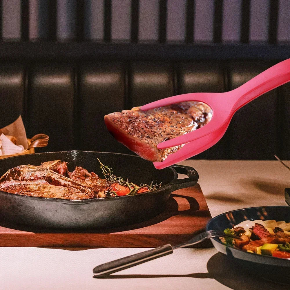 2 in 1 Nylon Grip Flip Tongs with Spatula