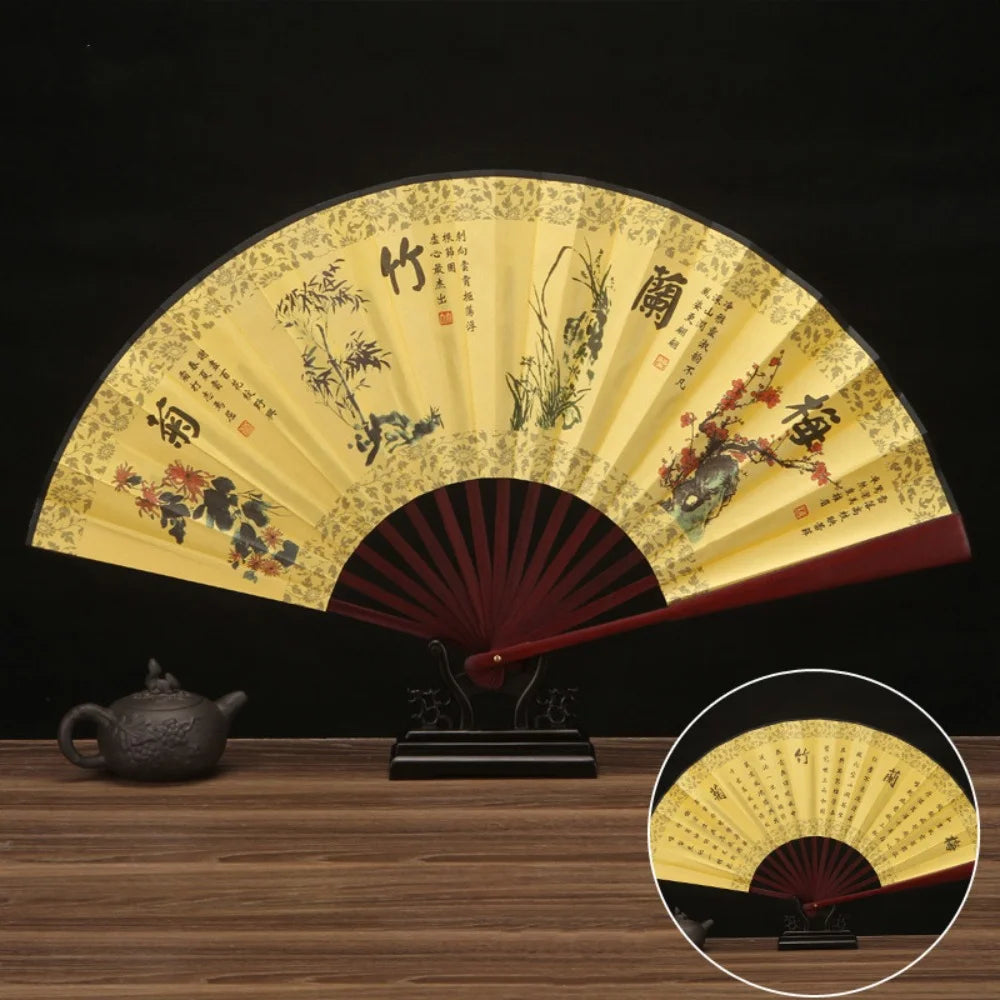 Leque dobrável de estilo chinês com padrão impresso