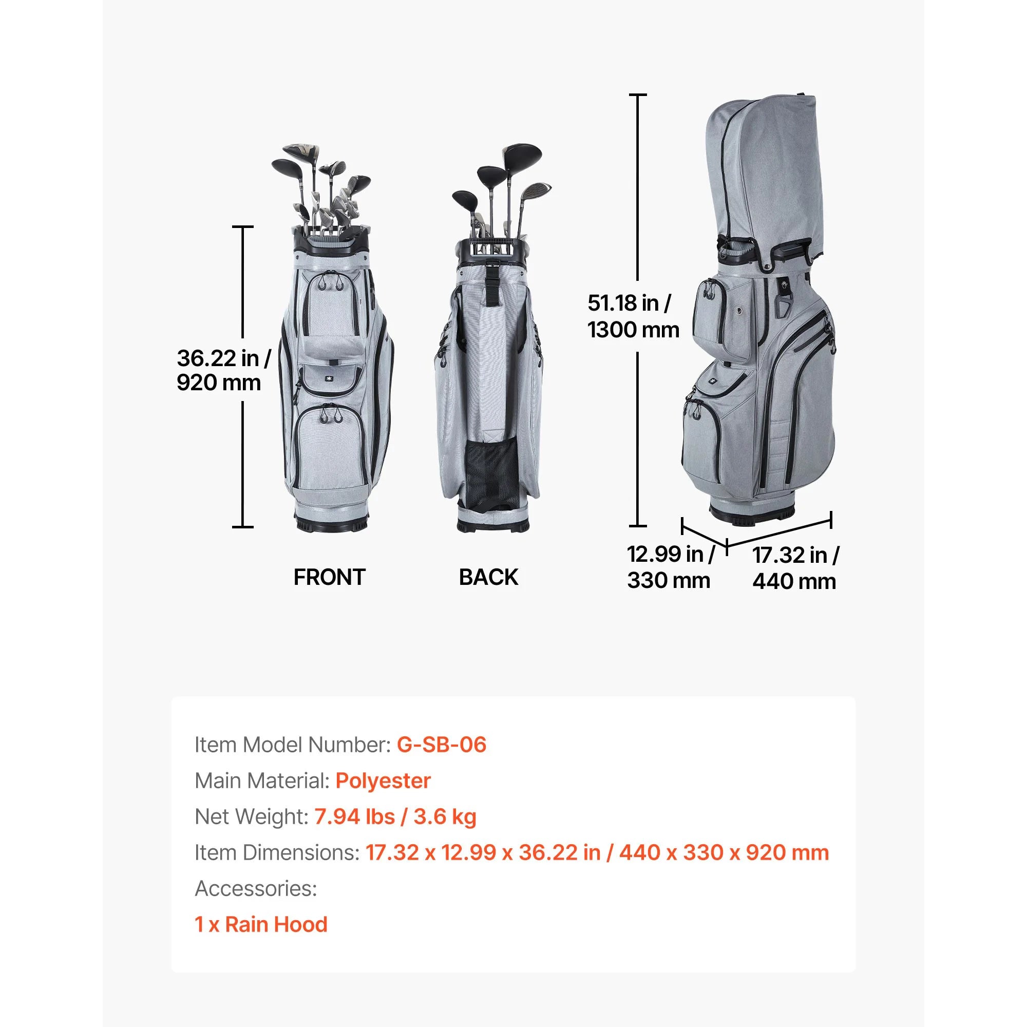 Golfbag med 15-delt skillevæg og regnhættebeskyttelse