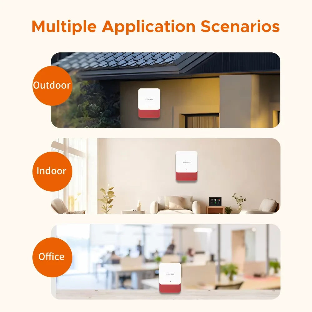 Staniot LoRa Wireless Strobe Siren 115dB High Decibel Alarm with Anti-Tamper Function 500m Long Transmission Range Smart Burglar Alarm for Smart Home Security