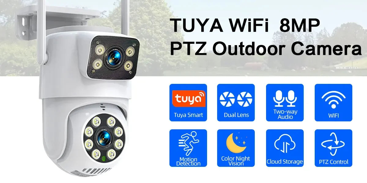 4K 8MP Dual Lens Outdoor PTZ Security Camera with Auto Tracking