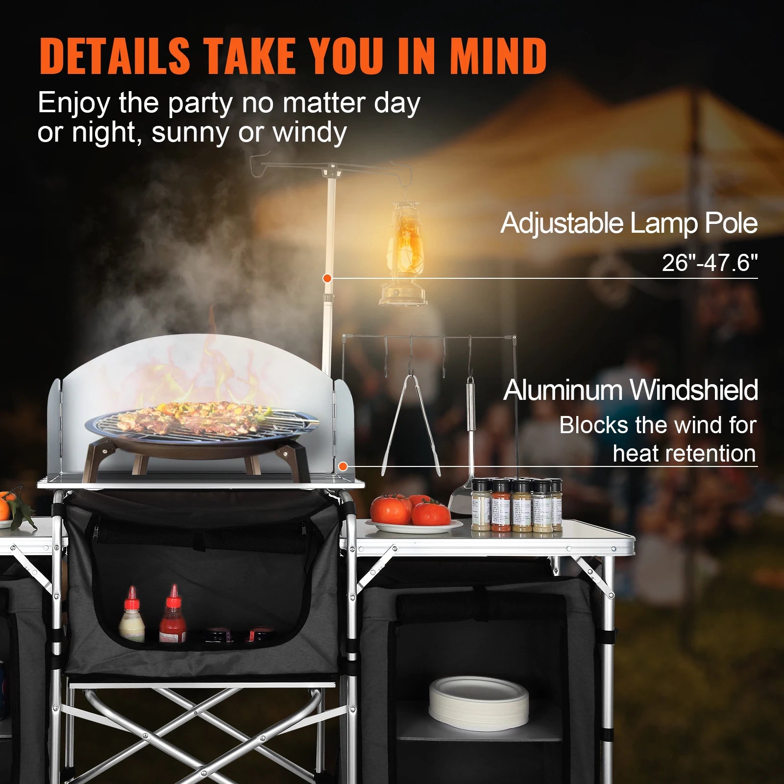 Table/étagère de camping SuccéBuy pliable pour cuisine : table de rangement de cuisson, support en aluminium en forme d’X pour barbecue, pique-nique et jardin