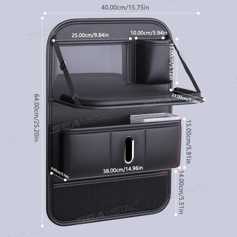 Multi-Pocket Car Seat Back Organizer with Foldable Tray