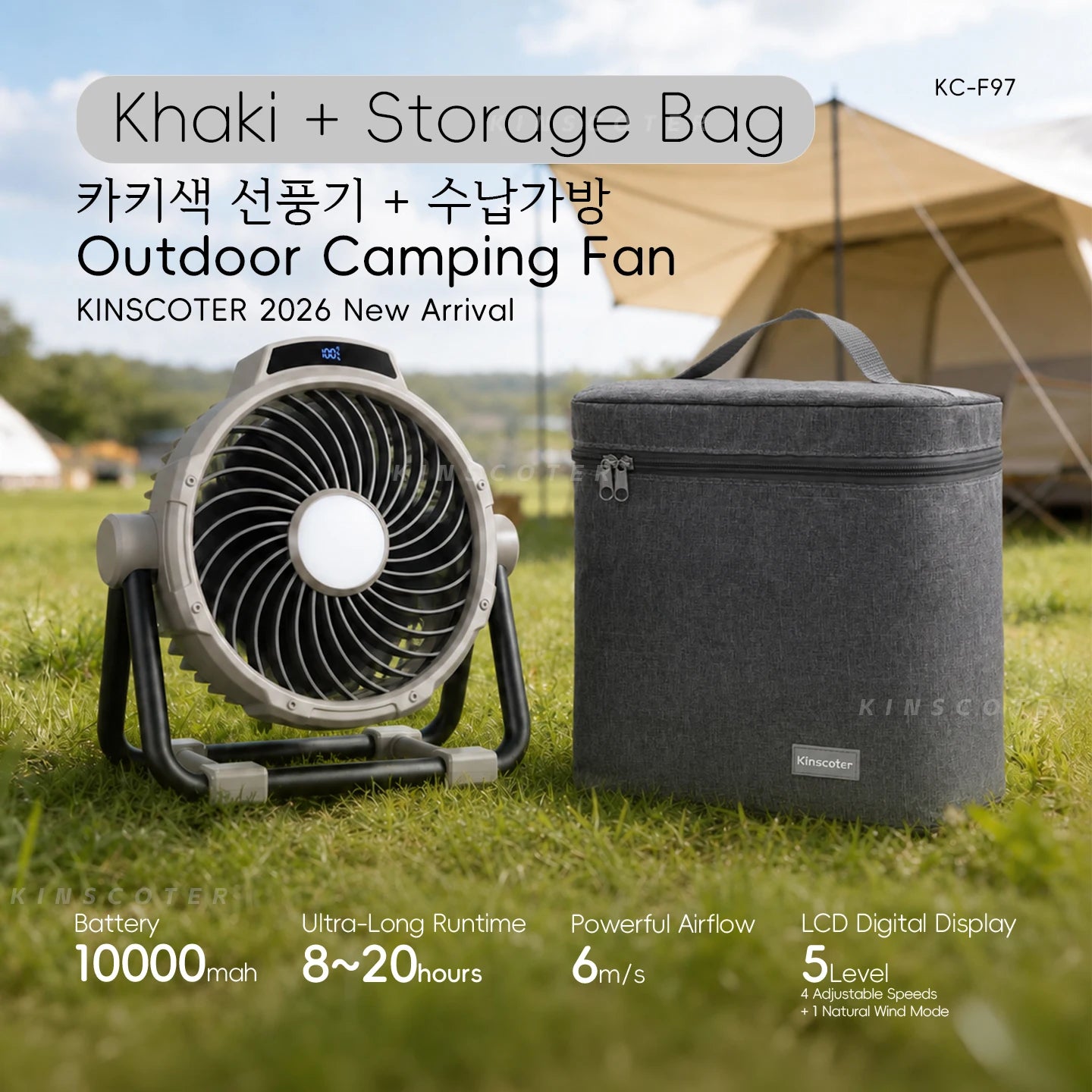 20000mAh Outdoor Camping Fan with LED Light and Remote Control