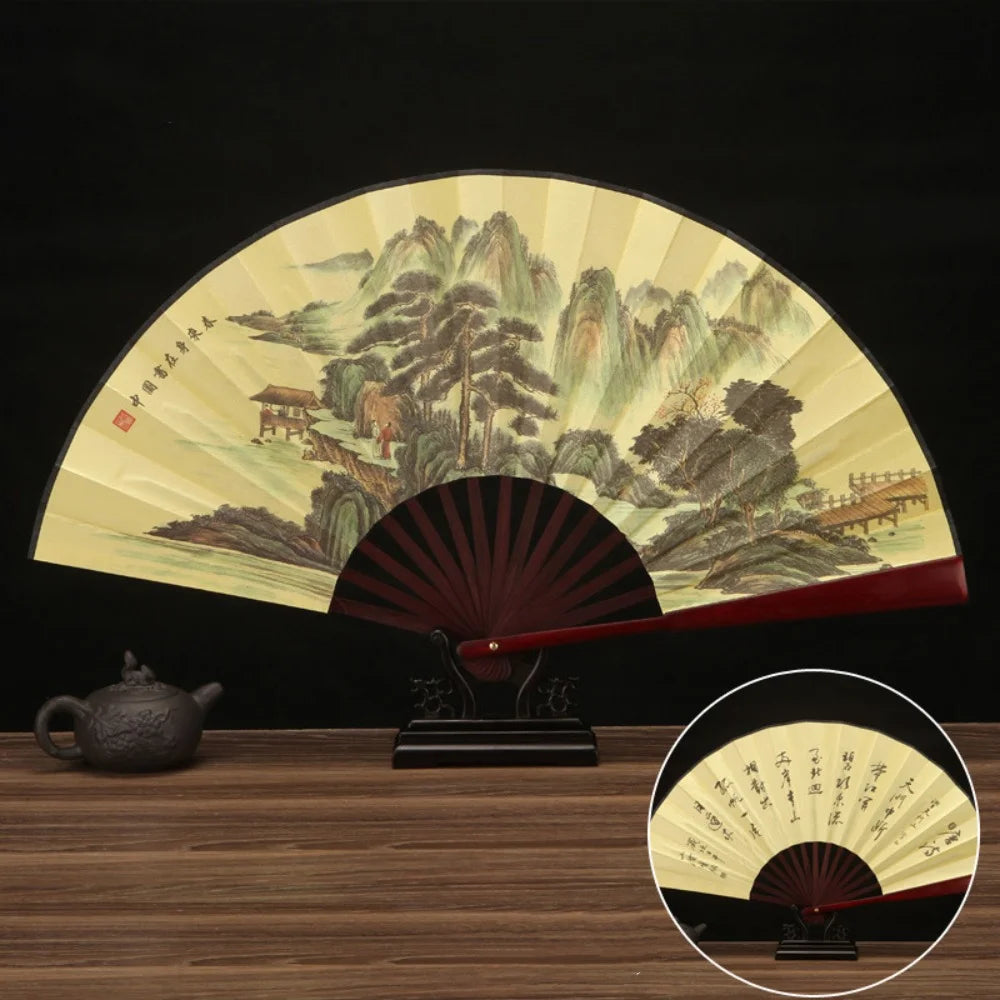 Leque dobrável de estilo chinês com padrão impresso