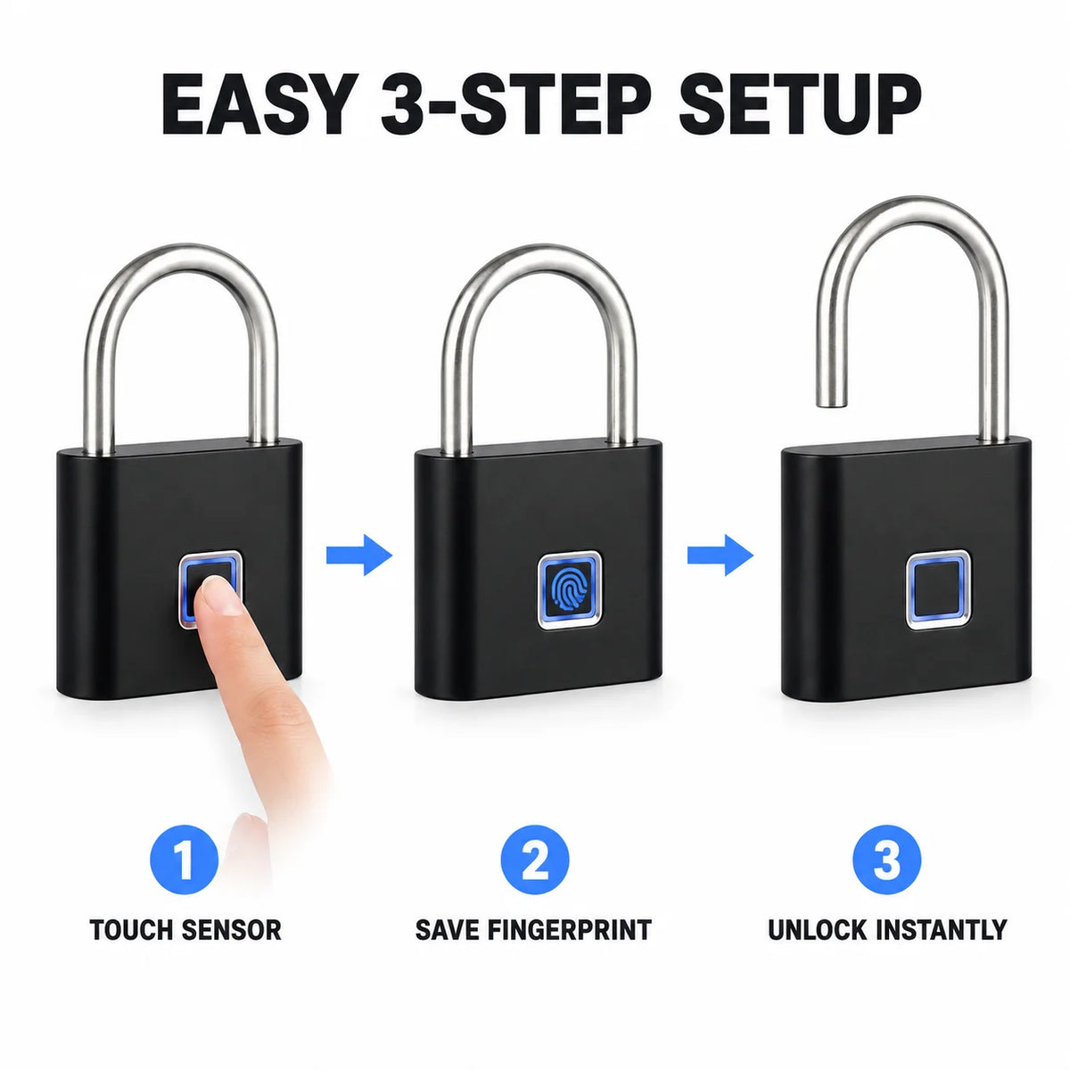 Fingerprint Padlock, Built-in Rechargeable Battery, Outdoor Waterproof, Easy to Use