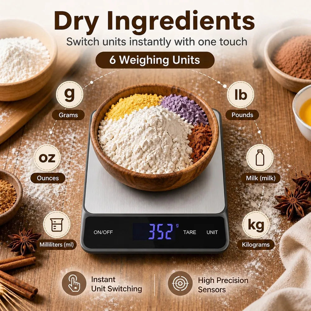 Waterproof Digital Kitchen Scale 10kg 1g with LCD Backlit Display