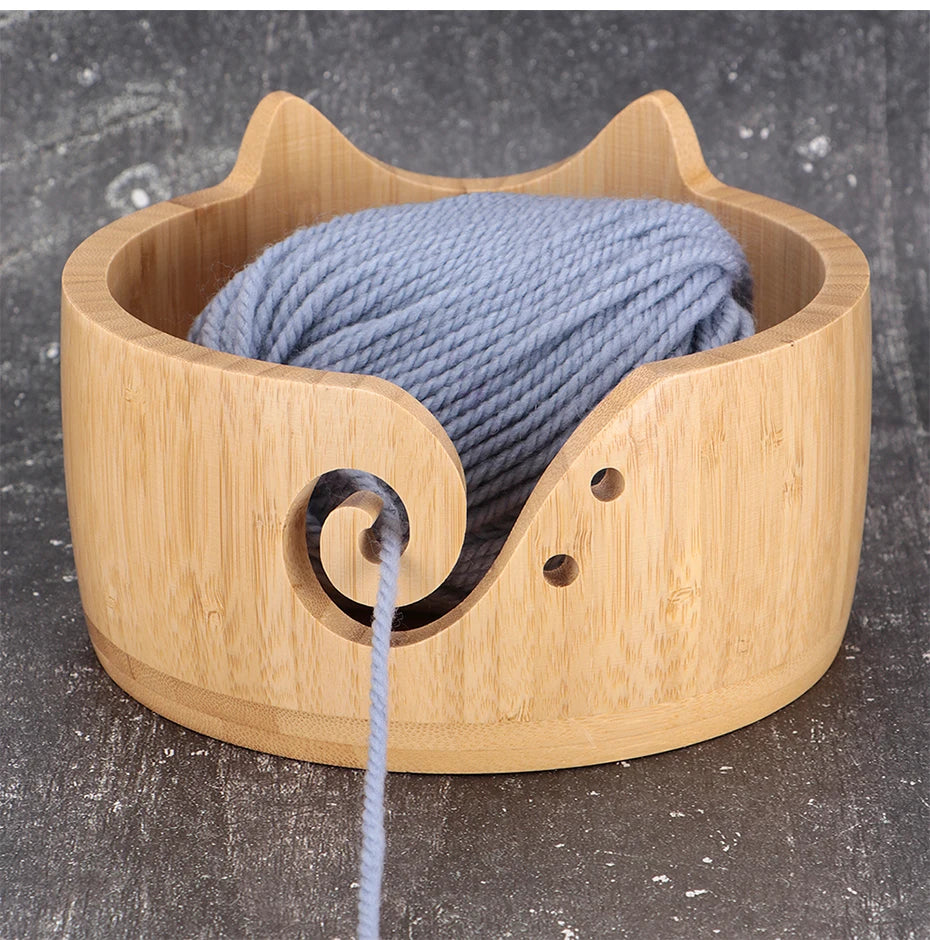 Wooden Cat-Ear Yarn Bowl
