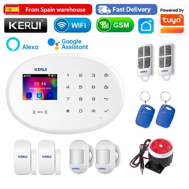 KERUI 433MHZ GSM+WiFi Heimalarm Kommt mit Tuya Smart Anti-Diebstahl Alarme Alarm System Kits Integrierte Batterie Sirene PIR Sensor