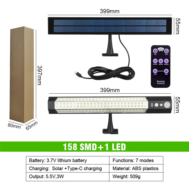 Éclairage solaire à 158 LED avec télécommande
