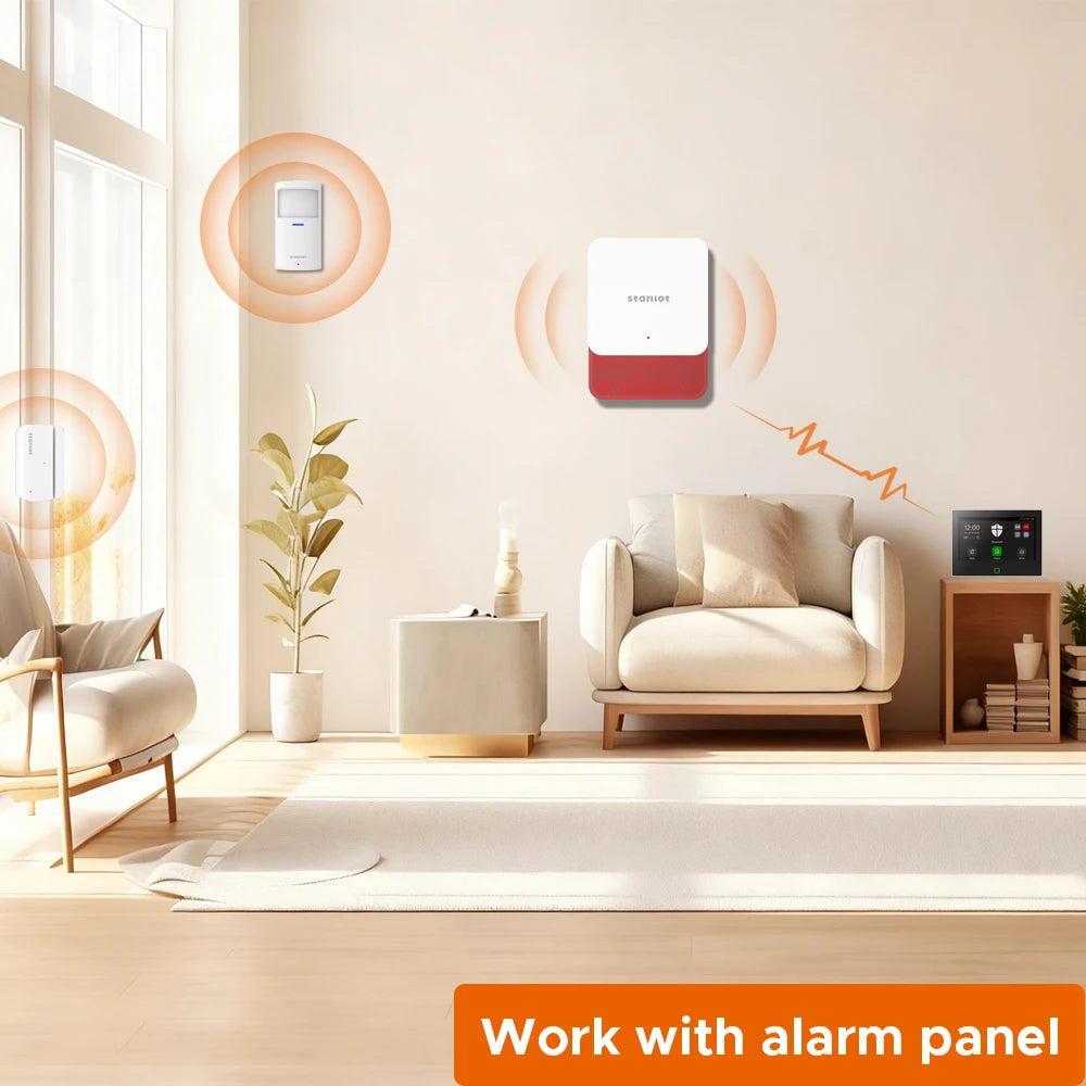Staniot LoRa Wireless Strobe Siren 115dB High Decibel Alarm with Anti-Tamper Function 500m Long Transmission Range Smart Burglar Alarm for Smart Home Security