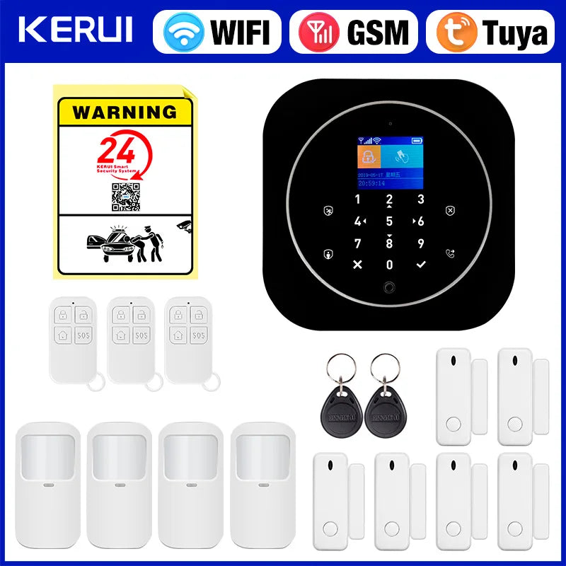KERUI 2G GSM WIFI Alarm for Home Security Protection Tuya Smart Burglar Alarm System with Motion Detection Door Sensor Alexa