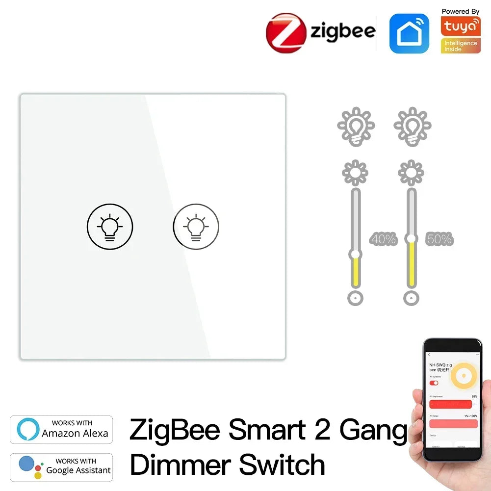 MOES Smart Dimmer Switch ZigBee Tuya, 1/2/3 Gang Control, Alexa Google Home Compatible, APP Remote Dimming