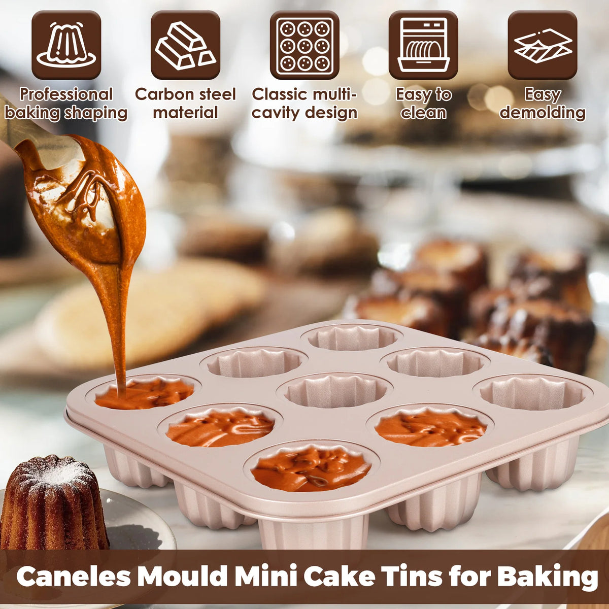 Carbon-Steel Canelé Pan, 6, 9 or 12 Cavities