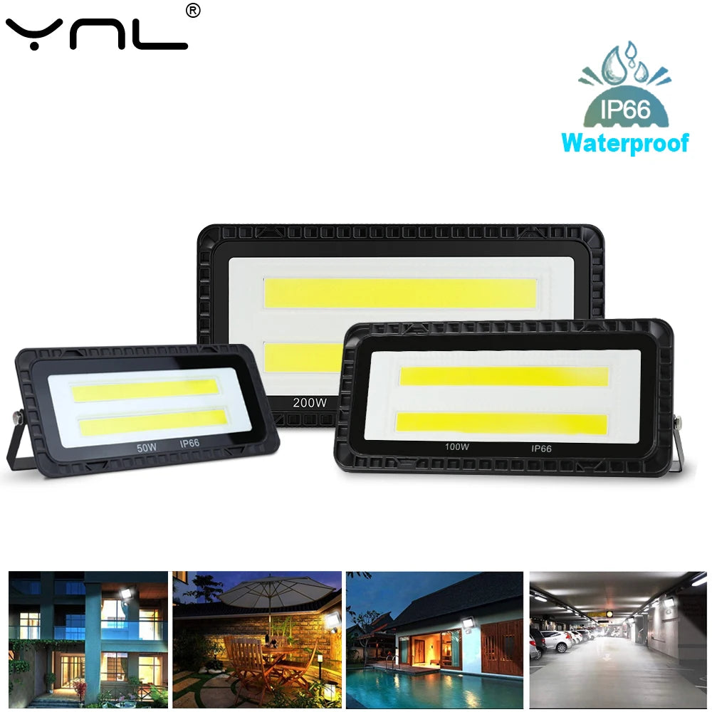 LED Flood Lights AC 220V 200W 100W 50W IP66 Waterproof Outdoor Garden Wall Lighting Projector Landscape Spotlight COB Floodlight