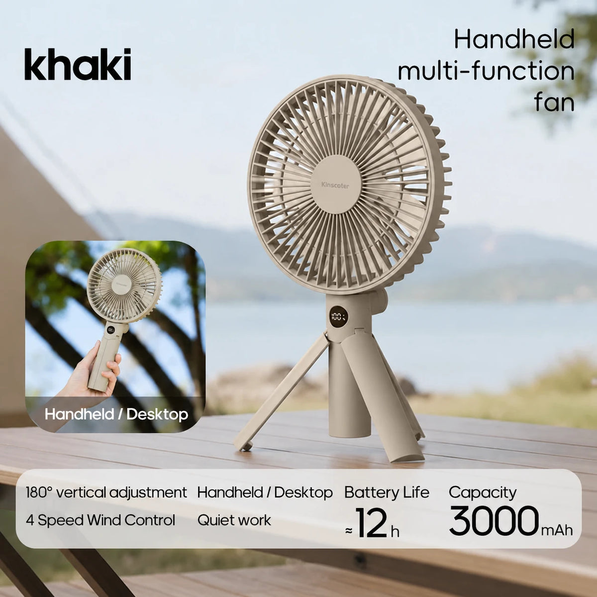KC-F80 újratölthető állványos ventilátor digitális kijelzővel