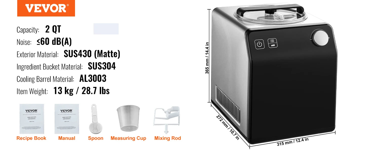 Automatic Ice Cream Maker 2QT with Built-In Compressor & 4 Modes