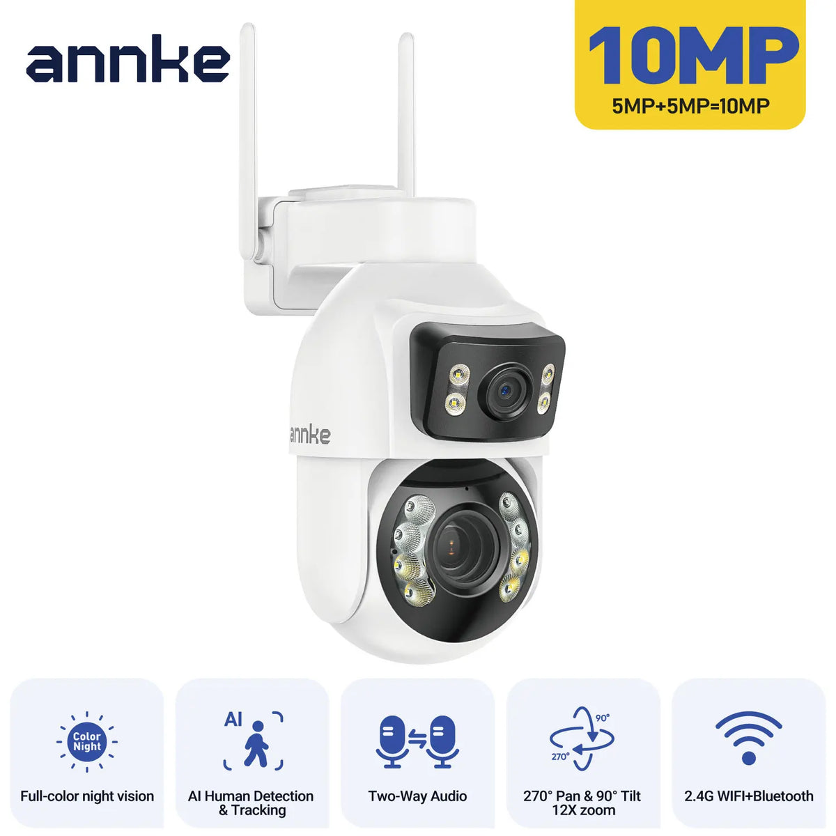 3 Inch PTZ Security Camera Dual Lens 5+5MP with 12X Optical Zoom