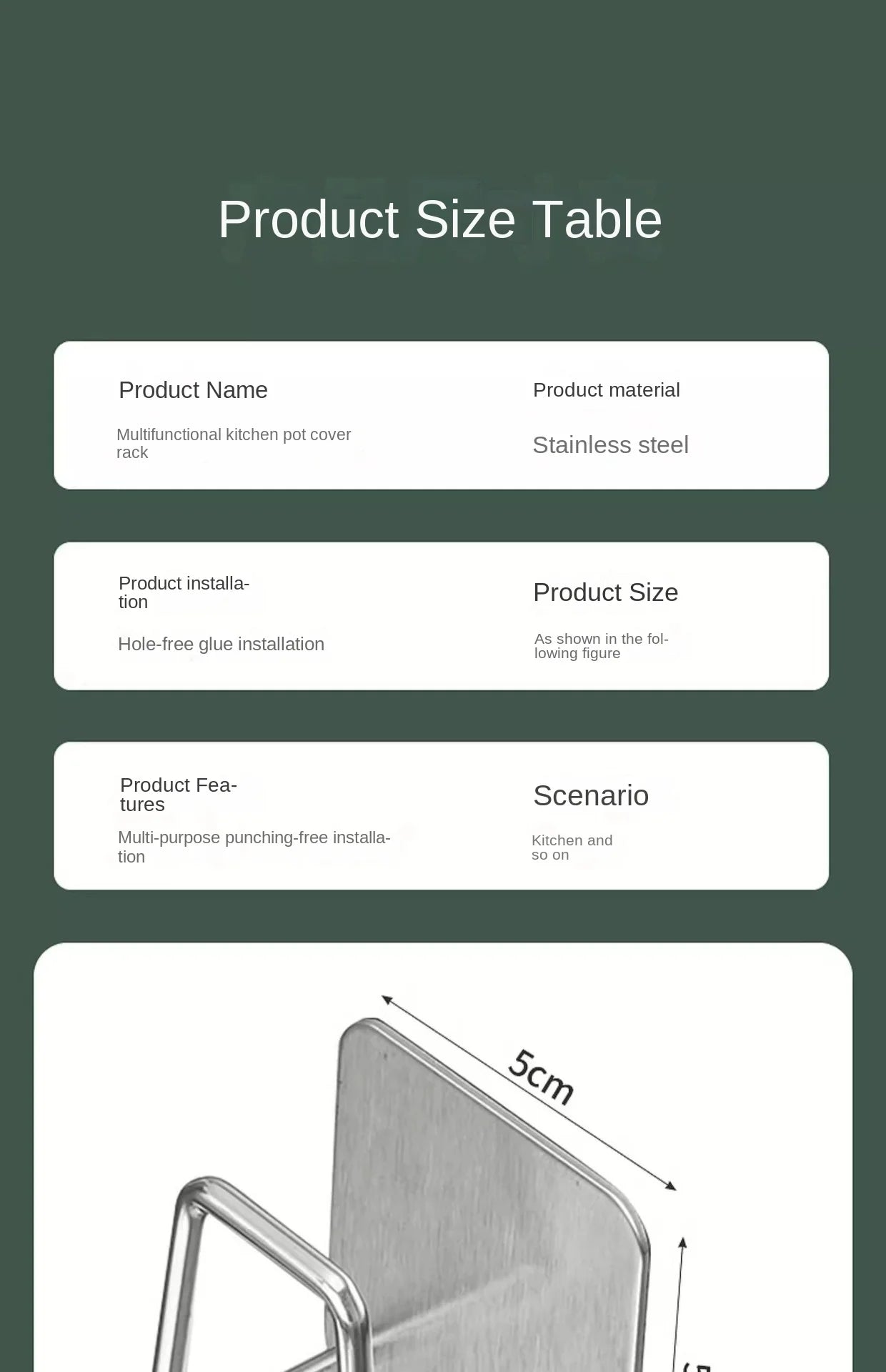 Kitchen Non Perforated Stainless Steel Storage Rack, Wall Mounted Pot Cover Rack, Cabinet Bottom Cutting Board Storage Rack