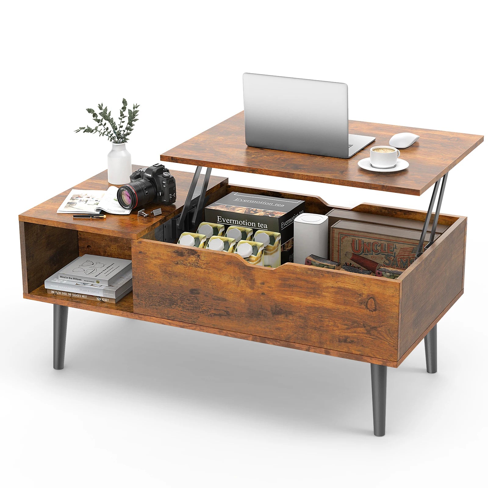 Couchtisch mit Hebefunktion und Ablagefach 39,37" Moderner Holztisch
