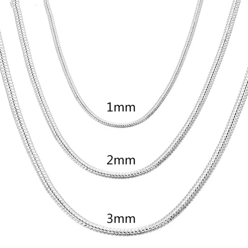 45-60cm Silver Color 1MM/2MM/3MM solid Snake Chain Necklace For Men Women Fashion Jewelry for pendant free shipping