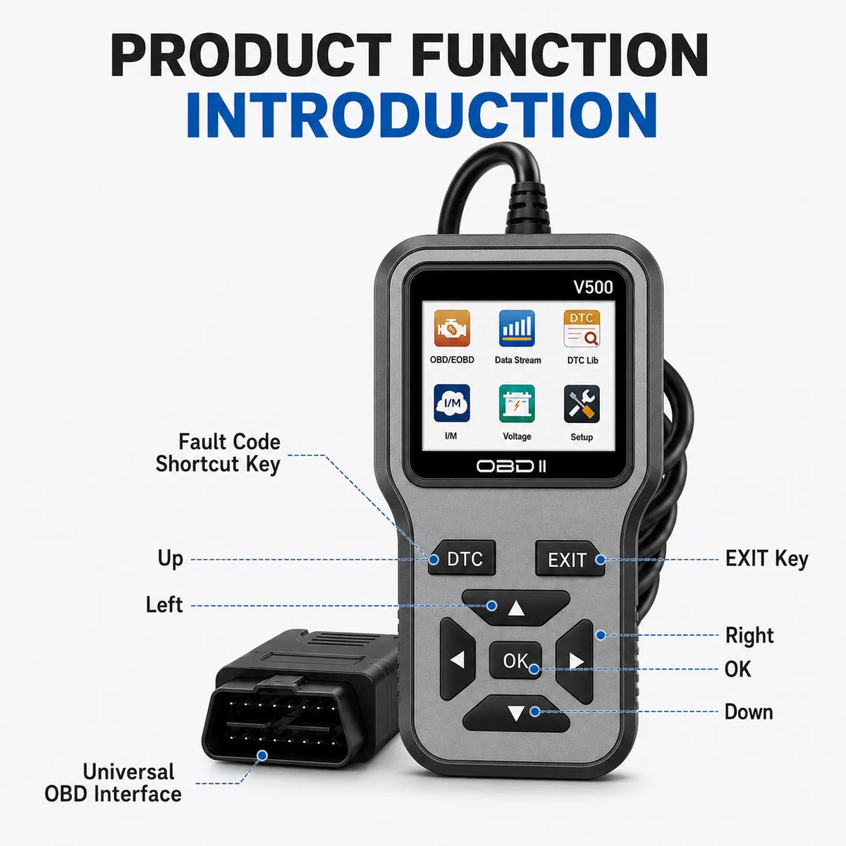 V500 Grey OBD2 Code Reader with Live Data & Readiness Check