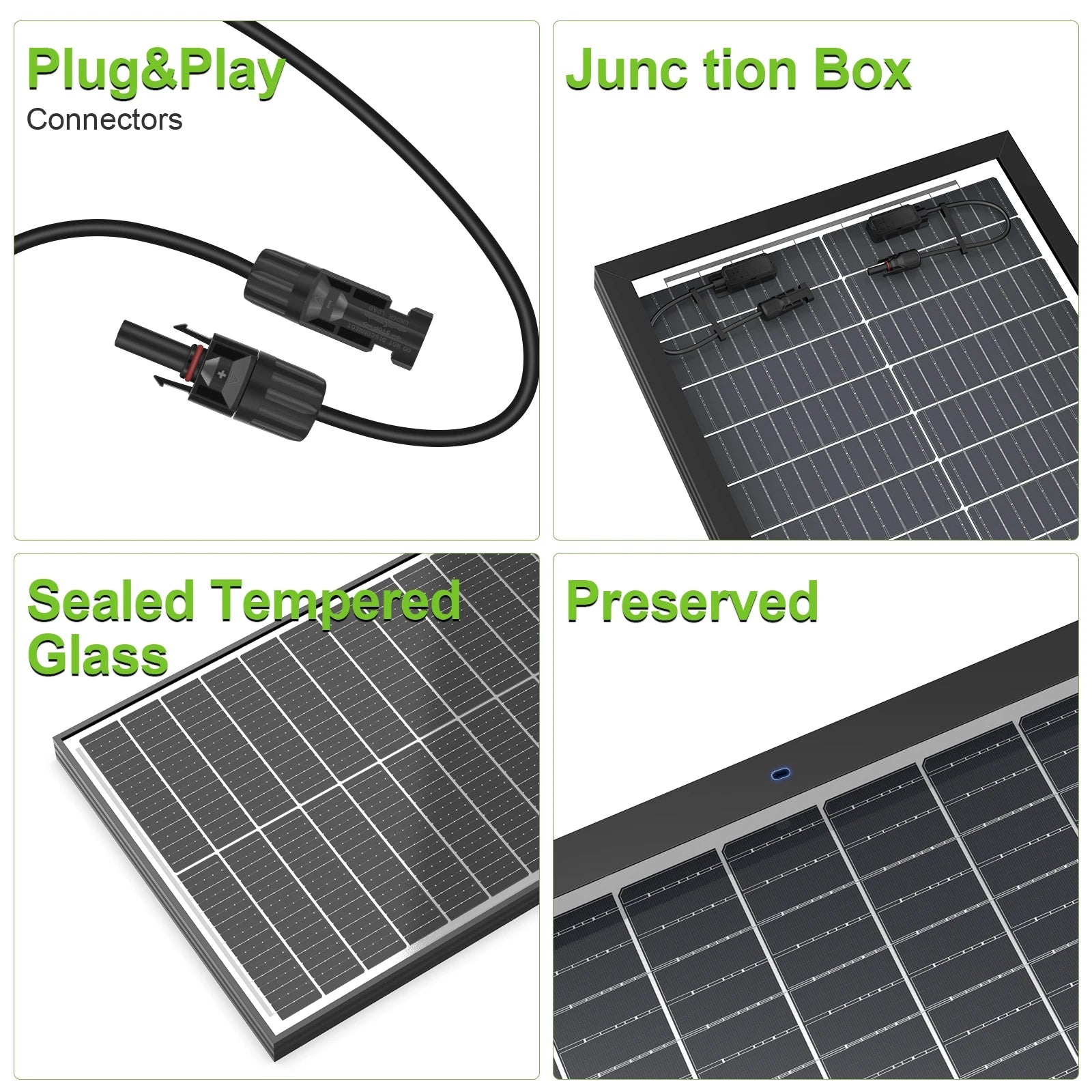WERCHTAY 12V 200W Rigid Solar Panel 18BB N-Type Solar Cells Monocrystalline Silicon Waterproof Solar Panel Camping/Home/RV