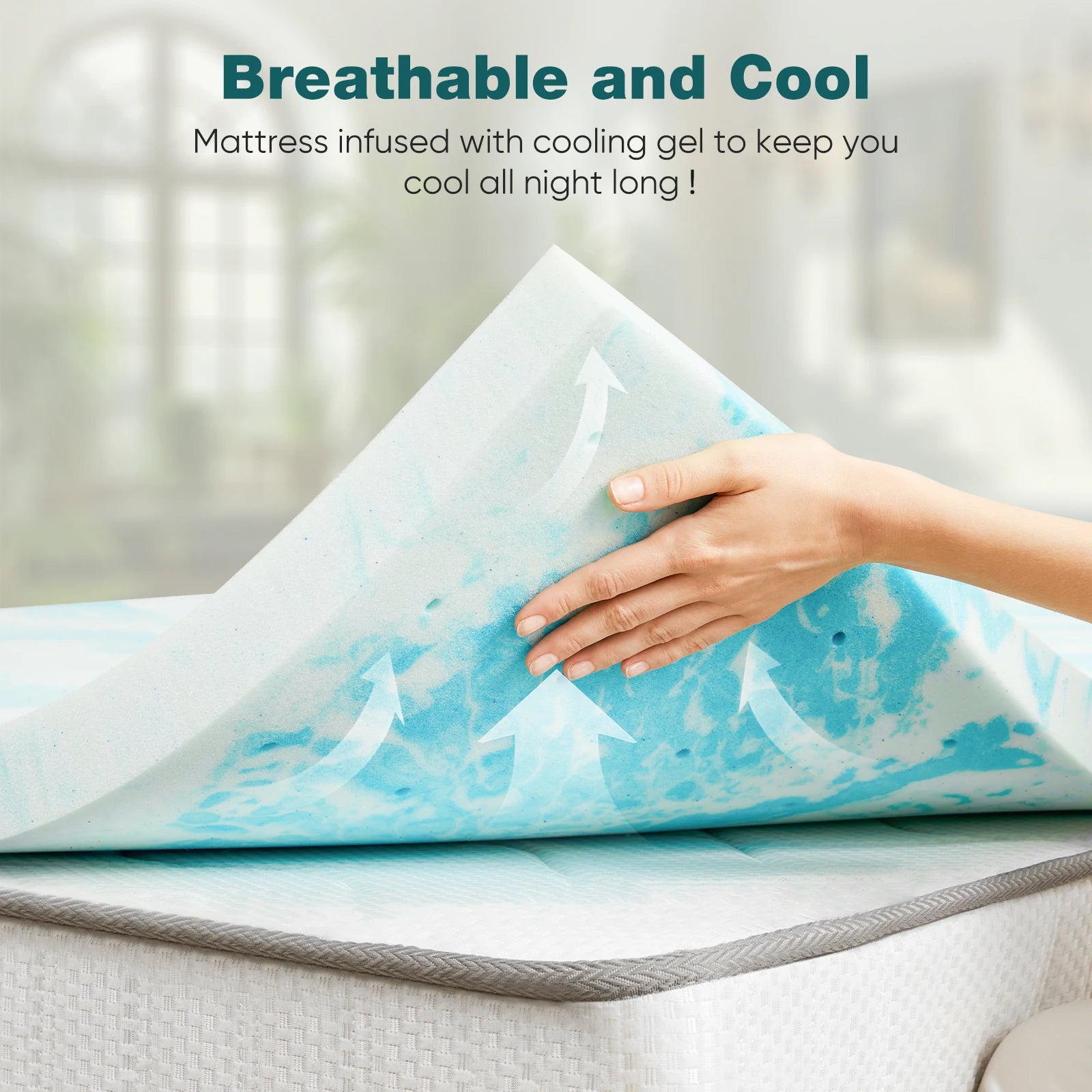 JHK Colchón Superior de Espuma de Memoria de Gel de 4 Pulgadas Tamaño Completo, Colchón Fresco, Suave y Transpirable, Mueble para Dormitorio Escolar
