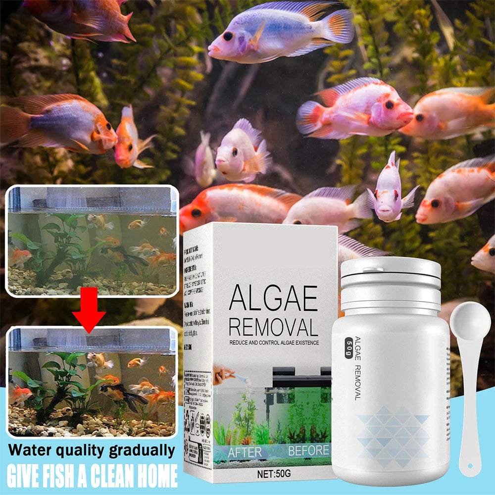 Algae Remover Moss Remover for Fish Tank Fish Pond Aquarium Green Algae Bactericidal Removal Improving Water Transparency 50g
