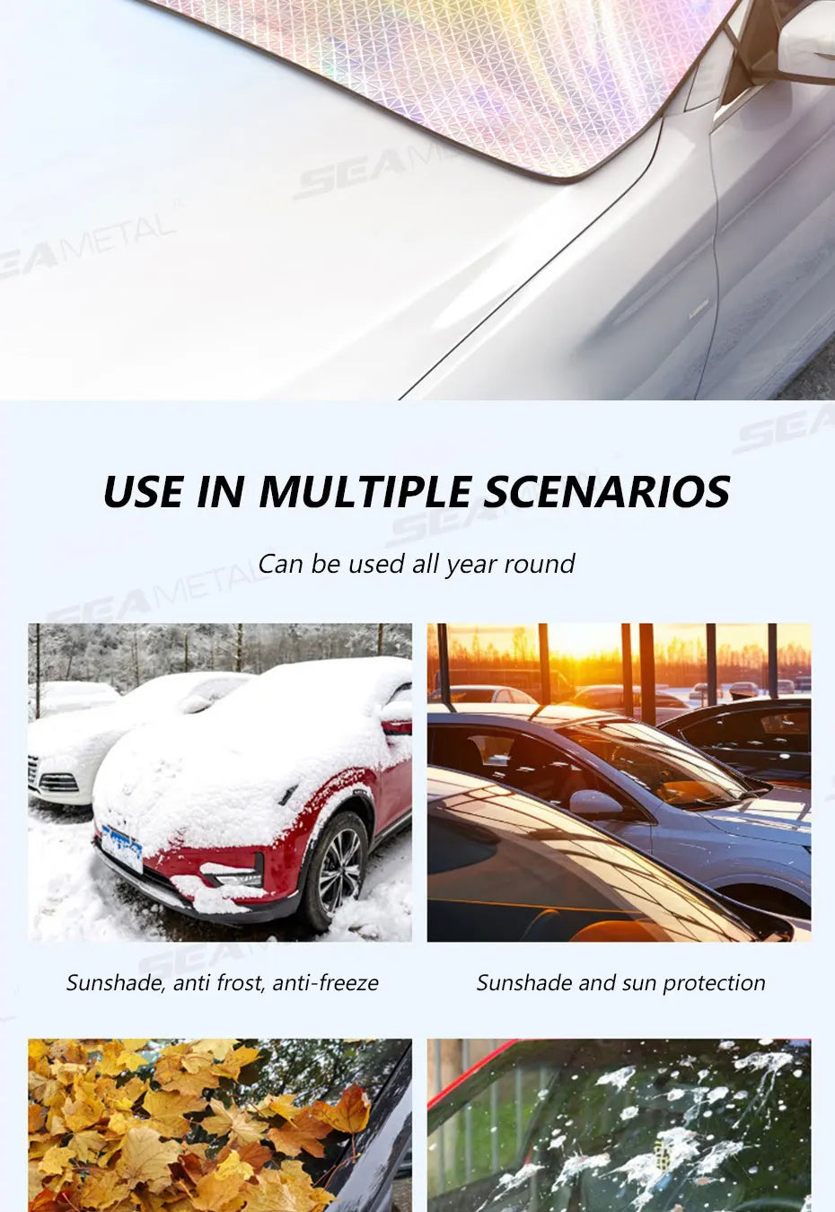 SEAMETAL Full-Coverage Car Sun Shade Outdoor Waterproof Windproof Windshield Sunshade Cover UV-Reflection Sun Protection Cover