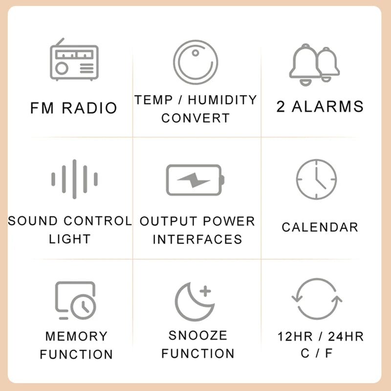 LED Alarm Clock with FM Radio, Temperature & Humidity Display