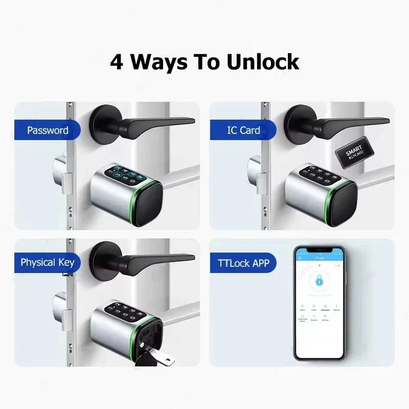 TTLock App Control Password RFID Card Euro Cylinder Door Lock Smart Lock Digital Keyless Replace Alexa (No Fingerprint)