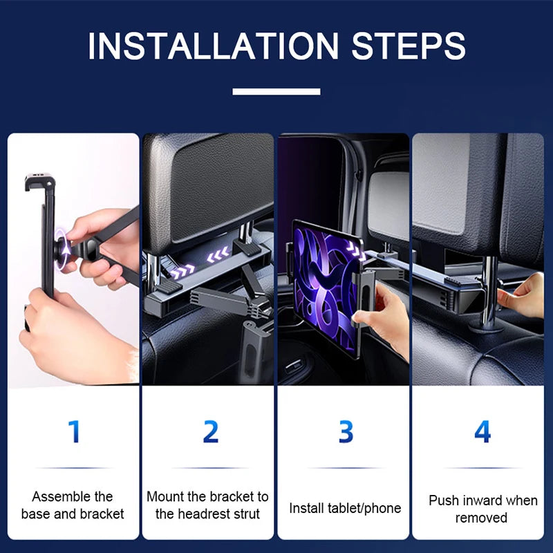 SEAMETAL Telescopic Tablet Holder Stable Seat Headrest Phone Mount 360-Degree Rotation Phone Holder Universal for 4-12.9in iPad