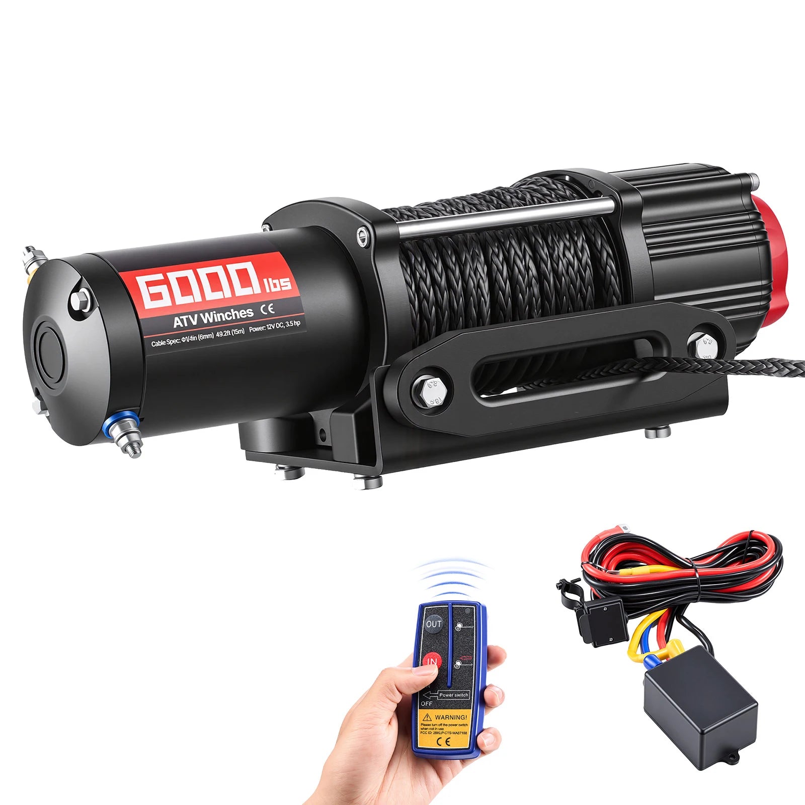 6000lb 12V ATV UTV Electric Winch with Remote & 49.2ft Cable