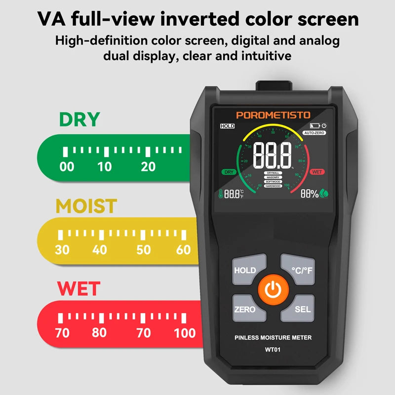 WT01 Pinless Moisture Meter with Room Readings