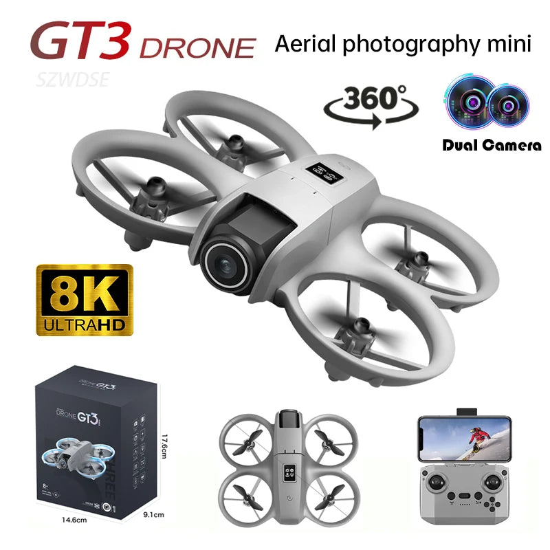 GT3 Mini Katlanabilir Drone 8K Çift Kameralı