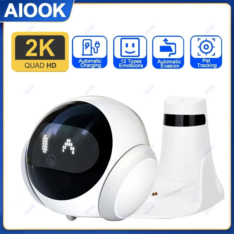 AIOOK Smart Robot Camera 5G WiFi HD 2K Camera Pet Tracking Laser Indicator TUYA Pet Camera Auto Charging Auto Obstacle Avoidance