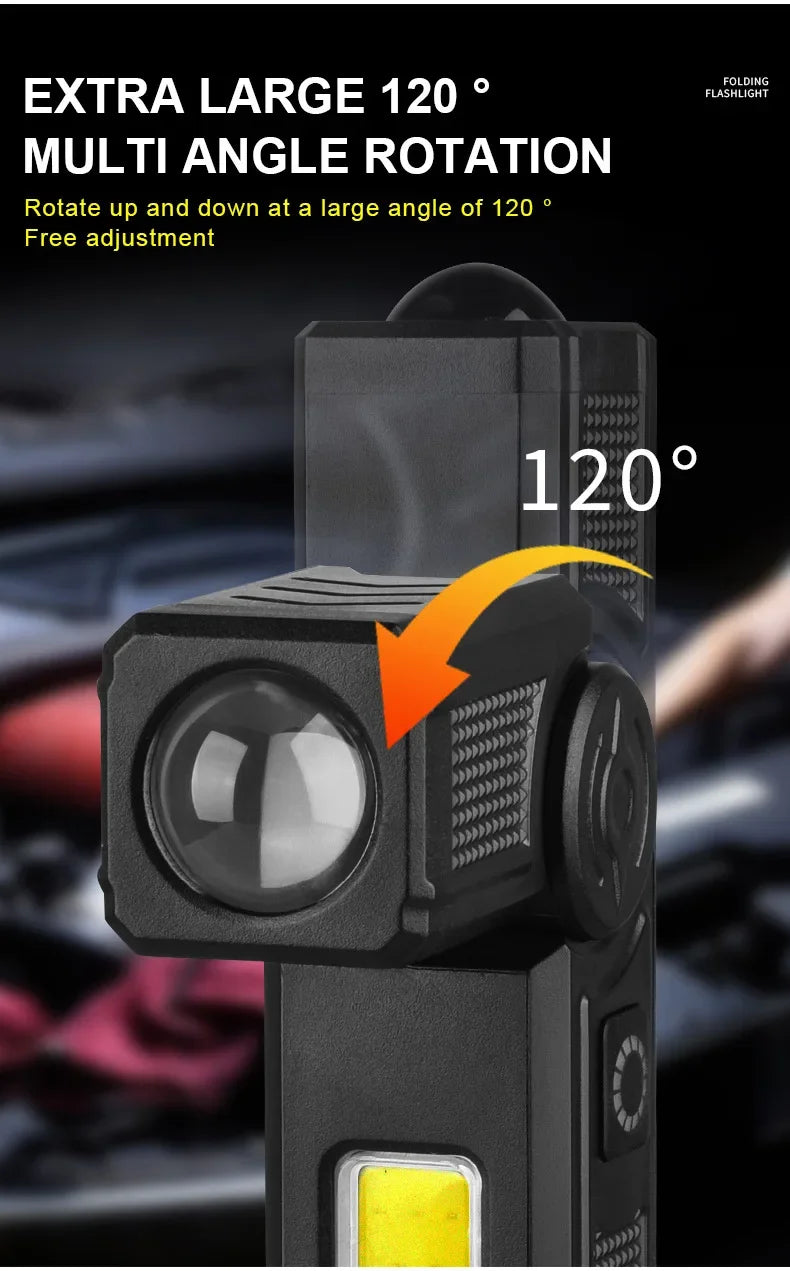 USB Rechargeable LED Work Light 1000 Lumens COB Lantern with Power Capacity Indicator Handled Flashlight for Outdoor Car Repair