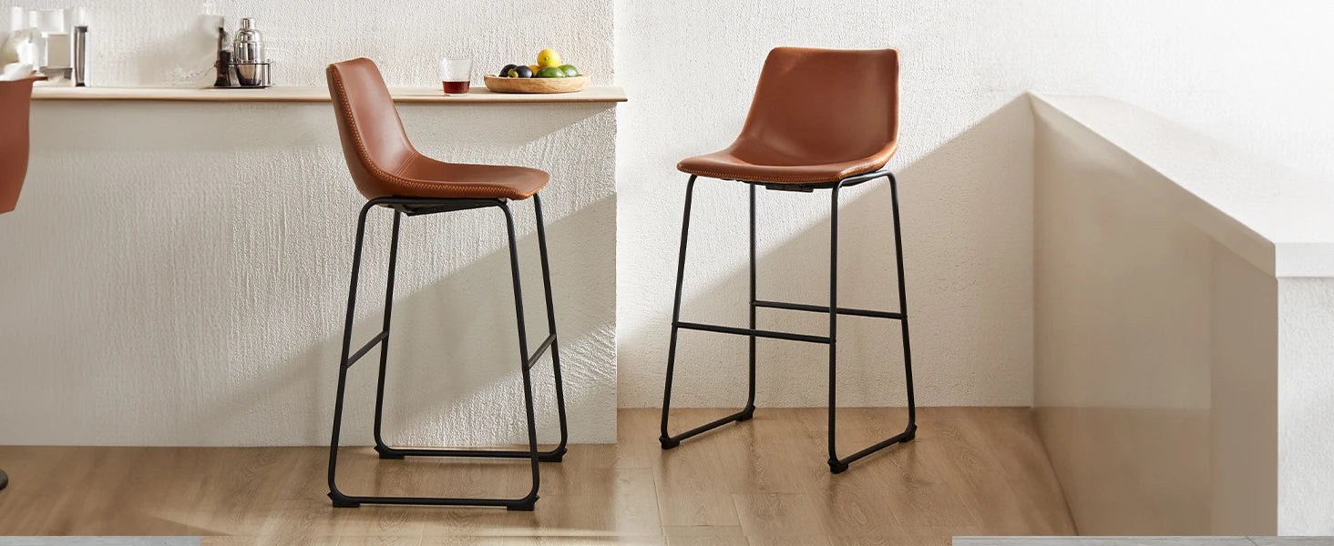 Counter Height Bar Stools Set of 2 Faux Leather with Back