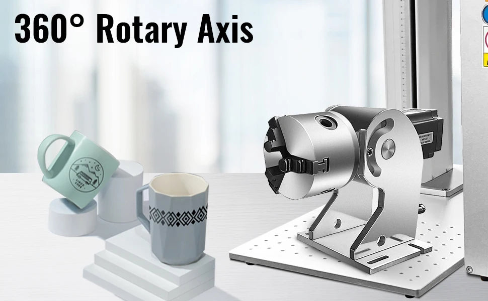 3-Claw Rotary Axis for Fiber Laser Engraving 5–80mm Cylinders